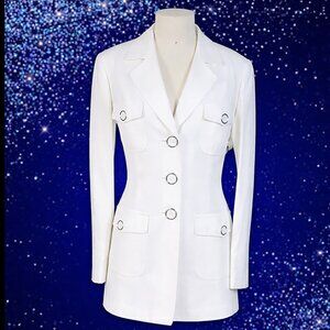 Kasper White Career Blazer Silver Button Detail Size 12